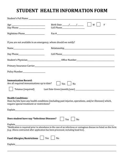Student Health Forms .